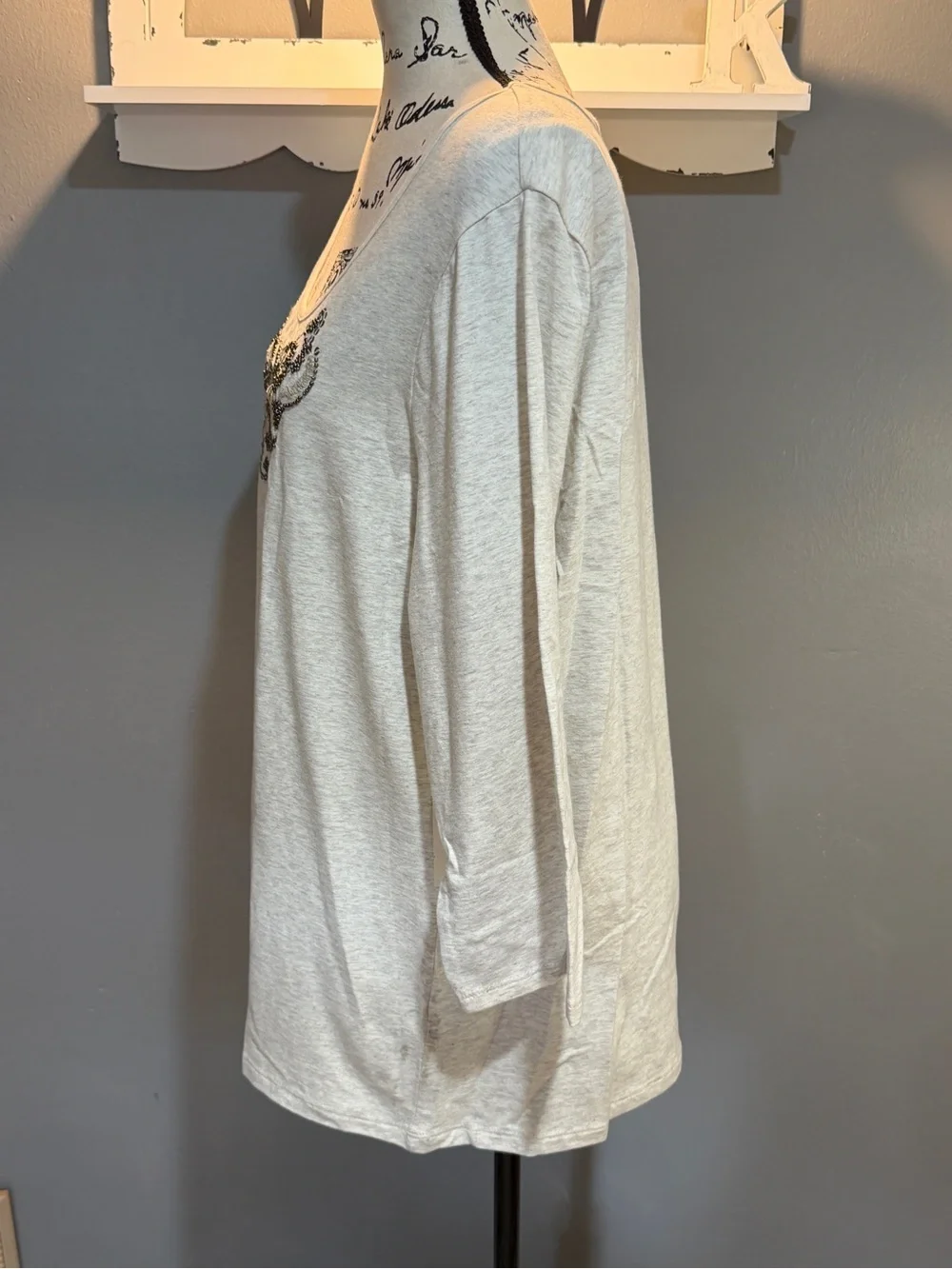 COLDWATER CREEK CREAM SCOOP NECK TOP WITH BEADED DETAILING NWT SZ XL
